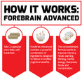 How It Works:  Forebrain Advanced  Take 2 capsules once daily with breakfast. Forebrain Advanced contains a powerful combination of ingredients designed to deliver incredible cognitive benefits. The comprehensive formula works to improve memory, recall, learning, thinking, mental energy, sharpness, focus, and concentration. 