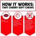 How It Works:  Tart Cherry Soft Chews  Consume 1 soft chew daily. Premium tart cherry extract starts working quickly to support your daily wellness.  Extremely high in antioxidants, tart cherry has been used for hundreds of years to help support joint health, exercise recovery, immune health, and more. 